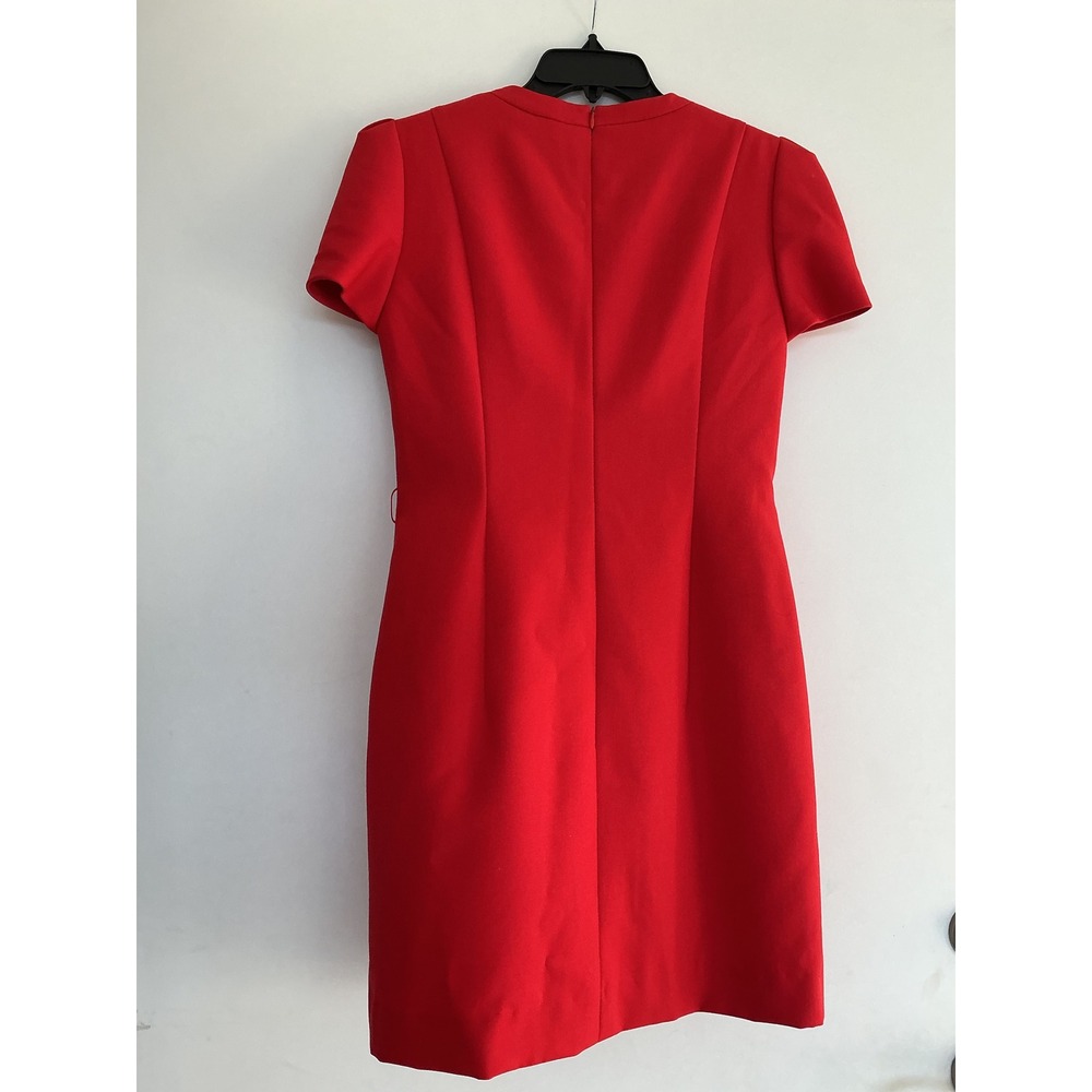 Escada V-Neck Sheath Dress Womens Sz 6/38 Red Short Sleeve Pleated Structure - Picture 5 of 9